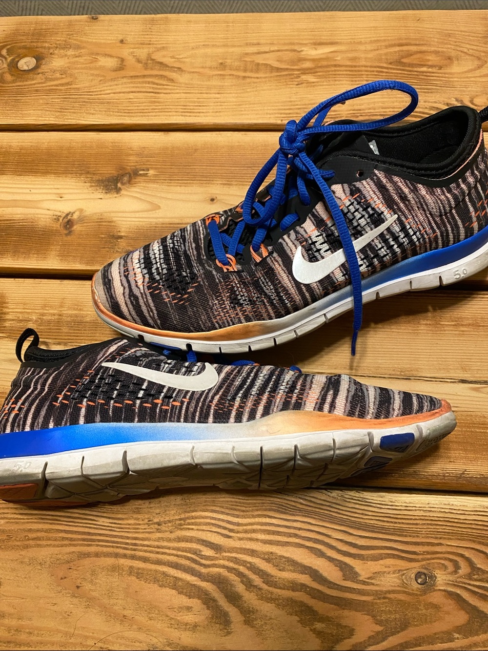 Coral/Blue Striped Nikes
